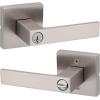 imageKwikset Singapore Interior Privacy Door Handle with Lock Door Lever for Bathroom and Bedroom Satin Brass Reversible Keyless Push Button Lock Door Lever with Microban ProtectionSatin Nickel