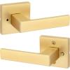 imageKwikset Singapore Interior Privacy Door Handle with Lock Door Lever for Bathroom and Bedroom Satin Brass Reversible Keyless Push Button Lock Door Lever with Microban ProtectionSatin Brass