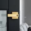 imageKwikset Singapore Interior Privacy Door Handle with Lock Door Lever for Bathroom and Bedroom Satin Brass Reversible Keyless Push Button Lock Door Lever with Microban ProtectionSatin Brass