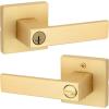 imageKwikset Singapore Interior Privacy Door Handle with Lock Door Lever for Bathroom and Bedroom Satin Brass Reversible Keyless Push Button Lock Door Lever with Microban ProtectionSatin Brass