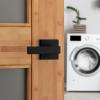 imageKwikset Singapore Interior Privacy Door Handle with Lock Door Lever for Bathroom and Bedroom Satin Brass Reversible Keyless Push Button Lock Door Lever with Microban ProtectionMatte Black