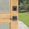 imageKwikset Vancouver Front Door Lock Handle and Deadbolt Set Entry Handleset Exterior with Interior Reversible Lever Satin Nickel Pick Resistant SmartKey Rekey Deadbolt SecurityMatte Black