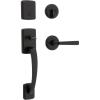 imageKwikset Brentford Front Door Lock Handle and Deadbolt Set Entry Handleset with Trafford Reversible Lever Matte Black Pick Resistant SmartKey Rekey Deadbolt Security with Microban ProtectionMatte Black