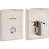 imageKwikset Crosstown Deadbolt Lock Satin Nickel Rectangular Exterior Keyed Front Entry Door Pick Resistant SmartKey Rekey Security Single Cylinder Dead Bolt Door Lock with Microban ProtectionSatin Nickel