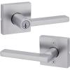 imageKwikset Halifax Entry Door Handle with Lock and Key Secure Keyed Reversible Lever Exterior For Front Entrance and Bedrooms Matte Black Pick Resistant Smartkey Rekey Security and MicrobanSatin Chrome