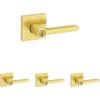 imageKwikset Halifax Entry Door Handle with Lock and Key Secure Keyed Reversible Lever Exterior For Front Entrance and Bedrooms Satin Brass Pick Resistant Smartkey Rekey Security and MicrobanKeyed Entry Pack of 4