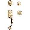 imageKwikset Montara Front Door Lock Handle and Deadbolt Set Entry Handleset Exterior with Interior Door Knob Satin Nickel Pick Resistant SmartKey Rekey Deadbolt SecurityPolished Brass