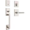 imageKwikset San Clemente Front Door Lock Handle and Deadbolt Set Entry Handleset with Mirada Reversible Lever Satin Nickel Pick Resistant SmartKey Rekey Deadbolt Security with Microban ProtectionSatin Nickel