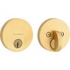 imageKwikset Uptown Deadbolt Lock Satin Brass Round Exterior Keyed Front Entry Door Pick Resistant SmartKey Rekey Security Single Cylinder Dead Bolt with Microban ProtectionSatin Brass