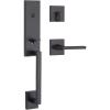 imageKwikset Vancouver Front Door Lock Handle and Deadbolt Set Entry Handleset Exterior with Interior Reversible Lever Satin Nickel Pick Resistant SmartKey Rekey Deadbolt SecurityMatte Black