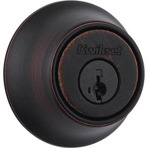 imageKwikset 660 Deadbolt Deadbolt Lock Matte Black Round Exterior Keyed Front Entry Door Pick Resistant SmartKey Rekey Security Single Cylinder Dead BoltVenetian Bronze