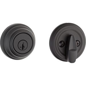 imageKwikset 980 Deadbolt Lock Matte Black Round Exterior Keyed Front Entry Door Pick Resistant SmartKey Rekey Security Single Cylinder Dead Bolt with Microban ProtectionMatte Black