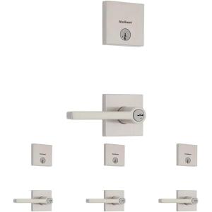 imageKwikset 991 Halifax Keyed Entry Lever and Single Cylinder Deadbolt Combo Pack featuring SmartKey Security in Satin NickelSatin Nickel