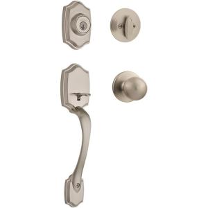 imageKwikset Belleview Front Door Lock Handle and Deadbolt Set Entry Handleset Exterior with Interior Door Knob Venetian Bronze Pick Resistant SmartKey Rekey Deadbolt Security BrownSatin Nickel