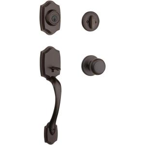 imageKwikset Belleview Front Door Lock Handle and Deadbolt Set Entry Handleset Exterior with Interior Door Knob Venetian Bronze Pick Resistant SmartKey Rekey Deadbolt Security BrownBrown