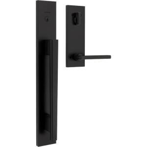 imageKwikset Caerus Front Door Lock Handle and Deadbolt Set Entry Handleset Exterior with Interior Lever Matte Black SmartKey ReKey Security with KwikSlide Door Handle Backplate Full Escutcheon