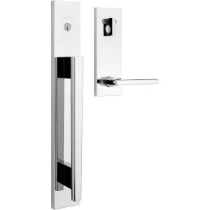 imageKwikset Caerus Front Door Lock Handle and Deadbolt Set Entry Handleset Exterior with Interior Lever Polished Chrome SmartKey ReKey Security with KwikSlide Door Handle Backplate Full Escutcheon