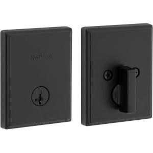 imageKwikset Crosstown Deadbolt Lock Satin Nickel Rectangular Exterior Keyed Front Entry Door Pick Resistant SmartKey Rekey Security Single Cylinder Dead Bolt Door Lock with Microban ProtectionMatte Black