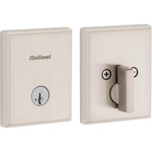 imageKwikset Crosstown Deadbolt Lock Satin Nickel Rectangular Exterior Keyed Front Entry Door Pick Resistant SmartKey Rekey Security Single Cylinder Dead Bolt Door Lock with Microban ProtectionSatin Nickel