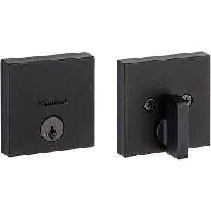imageKwikset Downtown Deadbolt Lock Matte Black Square Exterior Keyed Front Entry Door Pick Resistant SmartKey Rekey Security Single Cylinder Dead Bolt with Microban ProtectionMatte Black