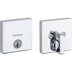 imageKwikset Downtown Deadbolt Lock Matte Black Square Exterior Keyed Front Entry Door Pick Resistant SmartKey Rekey Security Single Cylinder Dead Bolt with Microban ProtectionPolished Chrome
