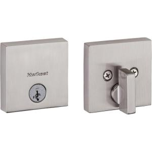 imageKwikset Downtown Deadbolt Lock Matte Black Square Exterior Keyed Front Entry Door Pick Resistant SmartKey Rekey Security Single Cylinder Dead Bolt with Microban ProtectionSatin Nickel
