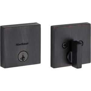 imageKwikset Downtown Deadbolt Lock Matte Black Square Exterior Keyed Front Entry Door Pick Resistant SmartKey Rekey Security Single Cylinder Dead Bolt with Microban ProtectionVenetian Bronze