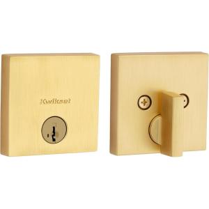 imageKwikset Downtown Deadbolt Lock Matte Black Square Exterior Keyed Front Entry Door Pick Resistant SmartKey Rekey Security Single Cylinder Dead Bolt with Microban ProtectionSatin Brass