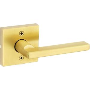 imageKwikset Halifax Entry Door Handle with Lock and Key Secure Keyed Reversible Lever Exterior For Front Entrance and Bedrooms Matte Black Pick Resistant Smartkey Rekey Security and MicrobanSatin Brass