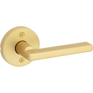 imageKwikset Halifax Entry Door Handle with Lock and Key Secure Keyed Reversible Lever Exterior for Front Entrance and Bedrooms Satin Brass Pick Resistant Smartkey Rekey Security and MicrobanSatin Brass