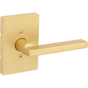 imageKwikset Halifax Interior Privacy Door Handle with Lock Door Lever For Bathroom and Bedroom Matte Black Reversible Keyless Push Button Lock Door Lever with Microban ProtectionSatin Brass