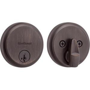 imageKwikset Hometown Deadbolt Lock Satin Brass Round Exterior Keyed Front Entry Door Pick Resistant SmartKey Rekey Security Single Cylinder Dead Bolt Door Lock with Microban ProtectionVenetian Bronze
