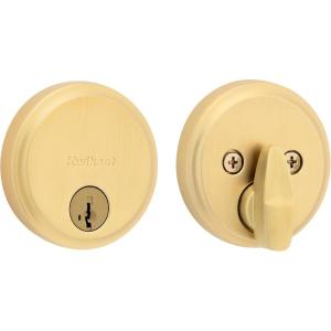 imageKwikset Hometown Deadbolt Lock Satin Brass Round Exterior Keyed Front Entry Door Pick Resistant SmartKey Rekey Security Single Cylinder Dead Bolt Door Lock with Microban ProtectionSatin Brass
