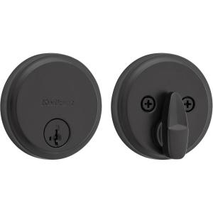 imageKwikset Hometown Deadbolt Lock Satin Brass Round Exterior Keyed Front Entry Door Pick Resistant SmartKey Rekey Security Single Cylinder Dead Bolt Door Lock with Microban ProtectionMatte Black