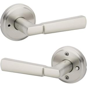 imageKwikset Perth Entry Door Handle with Lock and Key Secure Keyed Reversible Lever Exterior for Front Entrance and Bedrooms Satin Nickel Pick Resistant Smartkey Rekey Security and MicrobanSatin Nickel
