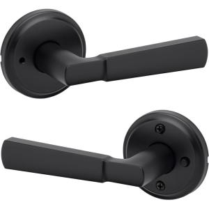 imageKwikset Perth Entry Door Handle with Lock and Key Secure Keyed Reversible Lever Exterior for Front Entrance and Bedrooms Satin Nickel Pick Resistant Smartkey Rekey Security and MicrobanMatte Black
