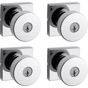 imageKwikset Pismo Entry Door Knob with Lock and Key Secure Keyed Handle Exterior Front Entrance and Bedroom Matte Black Pick Resistant SmartKey Rekey Security and MicrobanPolished Chrome