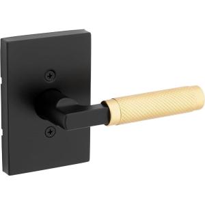 imageKwikset Prava Entry Door Knurled Handle with Lock and Key Secure Keyed Reversible Lever Exterior for Front Entrance and Bedrooms Satin Brass Pick Resistant Smartkey Rekey Security and MicrobanMatte Black  Satin Brass