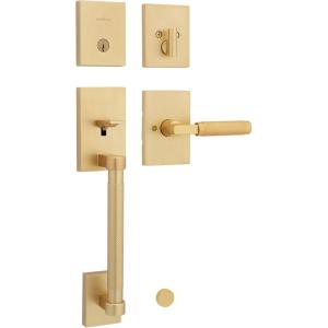 imageKwikset Prava Front Door Lock Handle and Deadbolt Set Entry Handleset Exterior with Interior Reversible Lever Matte Black Pick Resistant SmartKey Rekey Deadbolt Security with Microban ProtectionSatin Brass