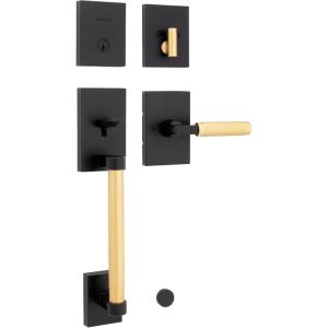 imageKwikset Prava Front Door Lock Handle and Deadbolt Set Entry Handleset Exterior with Interior Reversible Lever Matte Black Pick Resistant SmartKey Rekey Deadbolt Security with Microban ProtectionMatte Black  Satin Brass