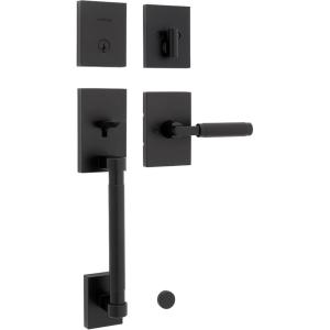 imageKwikset Prava Front Door Lock Handle and Deadbolt Set Entry Handleset Exterior with Interior Reversible Lever Matte Black Pick Resistant SmartKey Rekey Deadbolt Security with Microban ProtectionMatte Black