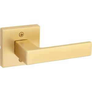 imageKwikset Singapore Interior Privacy Door Handle with Lock Door Lever for Bathroom and Bedroom Satin Brass Reversible Keyless Push Button Lock Door Lever with Microban ProtectionSatin Brass