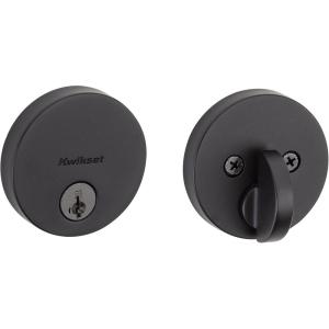 imageKwikset Uptown Deadbolt Lock Satin Brass Round Exterior Keyed Front Entry Door Pick Resistant SmartKey Rekey Security Single Cylinder Dead Bolt with Microban ProtectionMatte Black