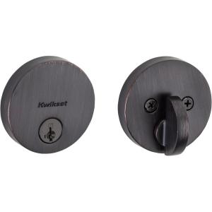 imageKwikset Uptown Deadbolt Lock Satin Brass Round Exterior Keyed Front Entry Door Pick Resistant SmartKey Rekey Security Single Cylinder Dead Bolt with Microban ProtectionVenetian Bronze