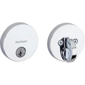 imageKwikset Uptown Deadbolt Lock Satin Brass Round Exterior Keyed Front Entry Door Pick Resistant SmartKey Rekey Security Single Cylinder Dead Bolt with Microban ProtectionPolished Chrome