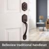 imageKwikset Belleview Front Door Lock Handle and Deadbolt Set Entry Handleset Exterior with Interior Door Knob Satin Nickel Pick Resistant SmartKey Rekey Deadbolt SecurityBrown