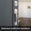 imageKwikset Belleview Front Door Lock Handle and Deadbolt Set Entry Handleset Exterior with Interior Door Knob Satin Nickel Pick Resistant SmartKey Rekey Deadbolt SecuritySatin Nickel