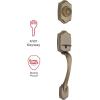 imageKwikset Belleview Front Door Lock Handle and Deadbolt Set Entry Handleset Exterior with Interior Door Knob Satin Nickel Pick Resistant SmartKey Rekey Deadbolt SecurityAntique Brass