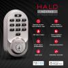 imageKwikset Halo WiFi Smart Lock Keyless Entry Door Deadbolt Geofence AutoUnlock Grade AAA Certified No Hub Easy Install Satin Nickel Lifetime Finish Warranty Backlit KeypadSatin Nickel