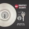 imageKwikset Henley Entry Door Handle with Lock and Key Secure Keyed Reversible Lever Exterior For Front Entrance and Bedrooms Satin Nickel Pick Resistant Smartkey Rekey Security and MicrobanSatin Nickel